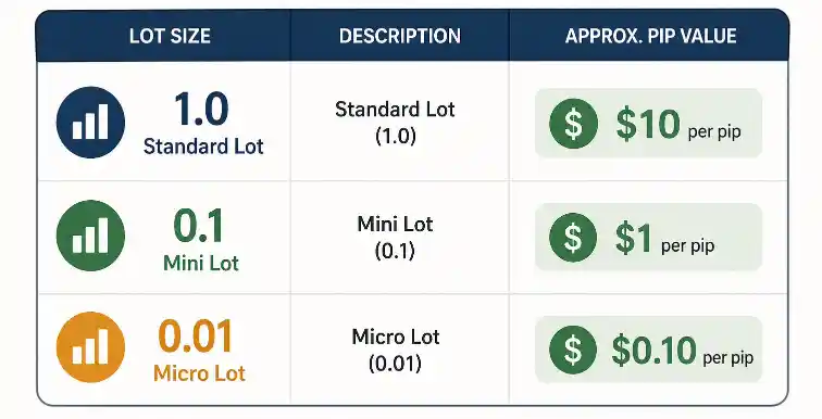 Types of Lot Sizes and Their Pip Value