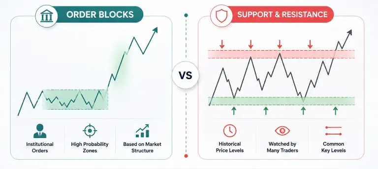 Order Blocks vs Support and Resistance